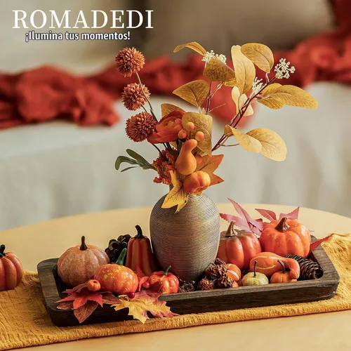 Vista 7 de Romadedi Bandeja decorativa de madera para velas, bandeja larga y estrecha de madera, decoración del hogar, centros de mesa rústicos, bandejas