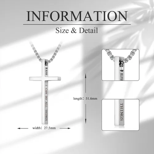 Vista 5 de Collar de cruz para hombre de acero inoxidable 316L con colgante de crucifijo grande con cruz cristiana, joyería de regalo de Navidad para padre e