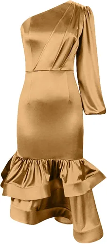 Vista 3 de Vestidos de primavera para mujer 2023, color sólido, a la moda, sexy, con volantes, vestido de cola de pez