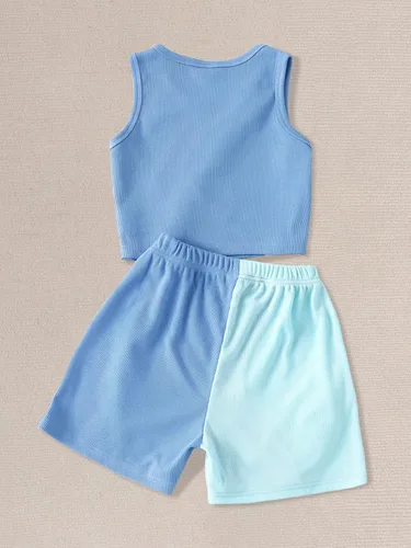 Vista 2 de Verdusa Conjunto de 2 piezas de camiseta corta sin mangas y pantalones cortos para niña
