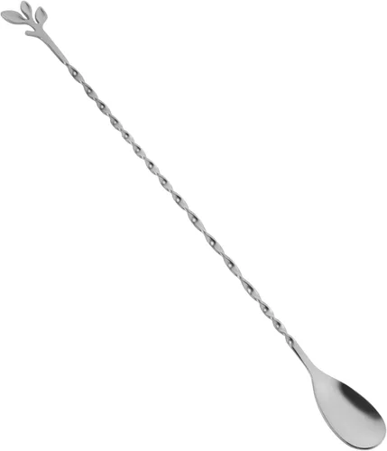 Vista 15 de AnSaw - Cuchara de cóctel de acero inoxidable de 10 pulgadas con mango de hoja, negra - Perfecta para mezclar y estratificar bebidas en vasos altos