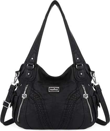 Vista 23 de Carteras y bolsos de mano para mujeres, bolso tote de moda, bolsos de hombro con asa superior, carteras tipo satchel de cuero sintético lavado