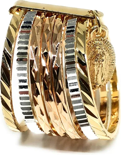 Vista 2 de Fran & Co. Anillo Virgen de Guadalupe de tres colores para mujer chapado en oro