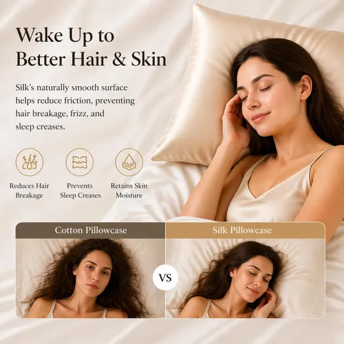 Vista 3 de Fundas de almohada de seda beige con cremallera, fabricadas en Estados Unidos, funda de almohada de seda real para piel propensa al acné