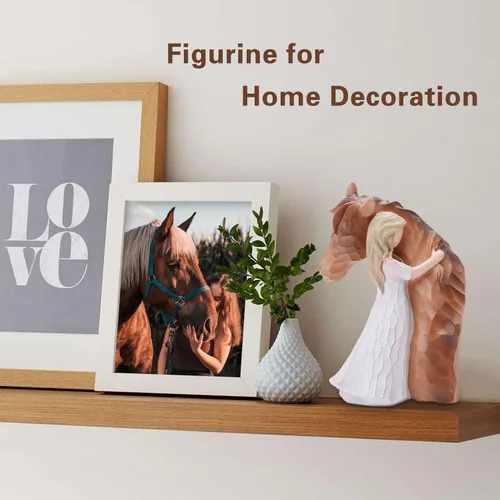 Vista 5 de Verdaderamente una amiga Caballos y ángel guardián Estatuas, figuritas de niña abrazando caballo esculpidas y pintadas a mano, regalos para amantes