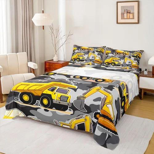 Vista 17 de Erosebridal Juego de sábanas de automóvil de dibujos animados para niños, juego de ropa de cama de camiones, tamaño individual, sábana bajera