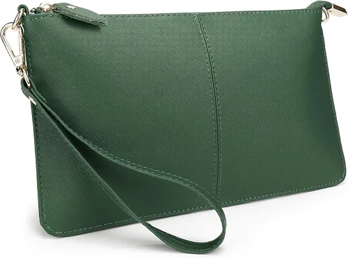 Vista 10 de YALUXE Women's Genuine Leather Wristlet Handbags Purses Clutch Wallet Bag 1- Correa de cuero blanco