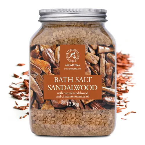 Vista 2 de Sal marina de baño sándalo 46 onzas (45.86 oz) – Sales de baño con sándalo y canela aceite esencial para baño – Baño relajante – Relajación muscular