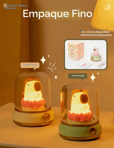 Vista 3 de WANIDEA Luz nocturna Lucky Capybara, bonita lámpara e iluminación acogedora, gira para ajustar el brillo, luz nocturna recargable para niños, regalo