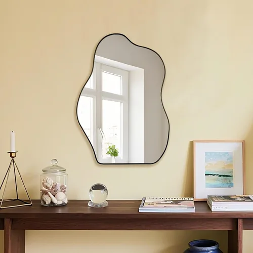 Vista 3 de BOMINICA Espejo de pared irregular, espejo asimétrico para baño, sala de estar, entrada, dormitorio, 20 x 28 pulgadas Negro