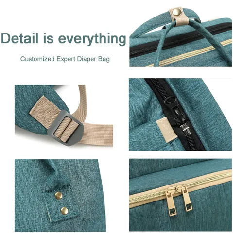 Vista 3 de Bolsa de pañales personalizada con nombre bordado para mamá, mochila extragrande, plegable, elástica