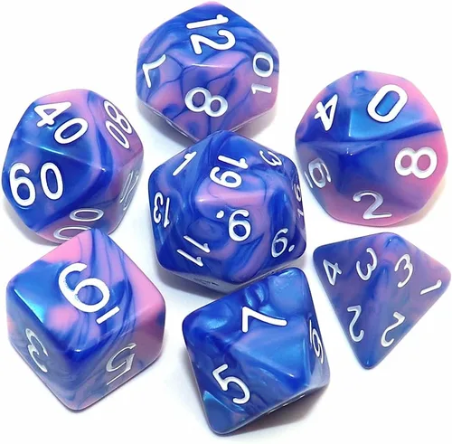 Vista 12 de DND - Juego de dados de nebulosa negra mezcla azul oscuro para Dungeon and Dragons D&D RPG juegos de rol, 7 dados poliédricos con bolsa de dados