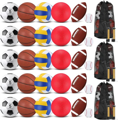 Vista 7 de Liliful Juego de 36 pelotas deportivas surtidas a granel para fútbol, fútbol, patio, baloncesto, voleibol, béisbol con bolsa de equipo para niños
