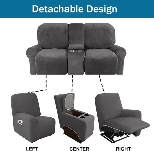 Vista 3 de Funda reclinable de terciopelo para sofá biplaza con consola central, fundas elásticas para sillas reclinables, funda suave para consola central