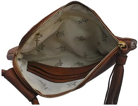 Vista 4 de NGIL Mini bolso de pulsera para mujer, mini bolso de cuero sintético con borla de flecos, cartera de pulsera para mujer
