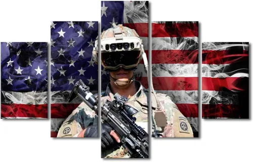 Vista 16 de Arte de pared para sala de estar, imágenes de la bandera estadounidense, impresión en lienzo, arte de pared militar de Estados Unidos de la Segunda