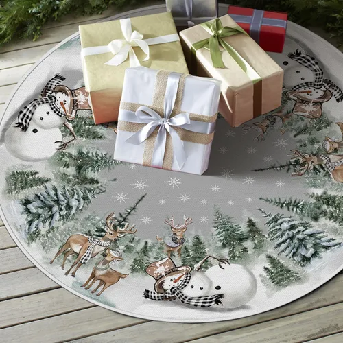 Vista 4 de AVOIN colorlife Falda de árbol de Navidad con diseño de muñeco de nieve, reno, copo de nieve, 36 pulgadas, decoración de árbol de vacaciones