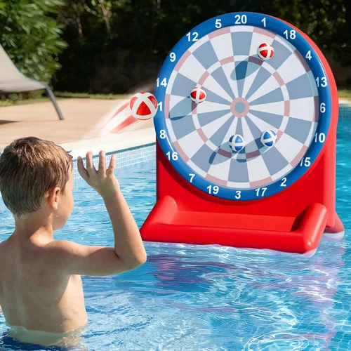 Vista 9 de iPlay, iLearn Divertidos juguetes de piscina para niños, juegos inflables de tablero de dardos, flotadores de piscina, patio de playa, juego al aire