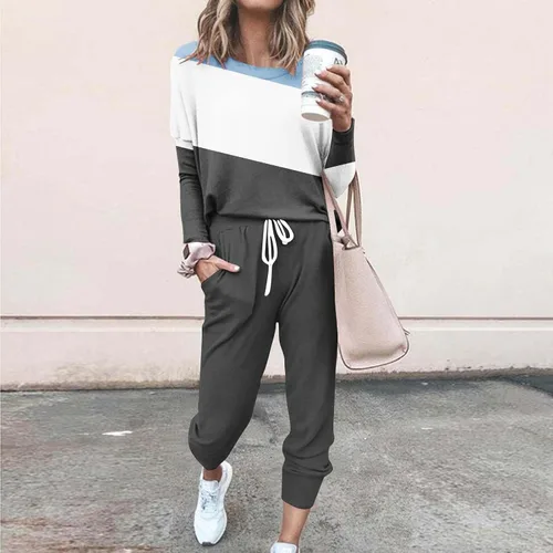 Vista 2 de JMMSlmax Jogger Sets for Women 2 Piece Long Pants Crew Neck Long Sleeve Shirts Drawstring Sweatpants Pocket Soft Lounge Sets