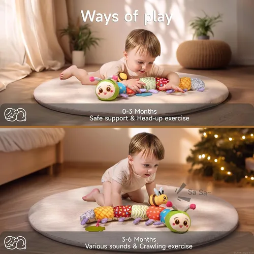 Vista 5 de TUMAMA - Juguetes para bebés de 0, 3, 6, 9, 12 meses, juguete sensorial de oruga, juguetes suaves de actividad con mordedor, juguetes sensoriales