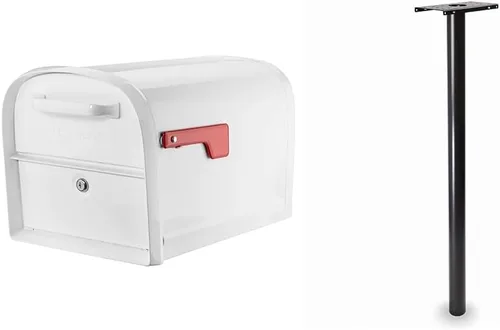 Vista 9 de Architectural Mailboxes 6300B-10 Oasis 360 Buzón de paquete con bloqueo, extra grande, negro y correo Boss 7121, poste de montaje negro en el suelo