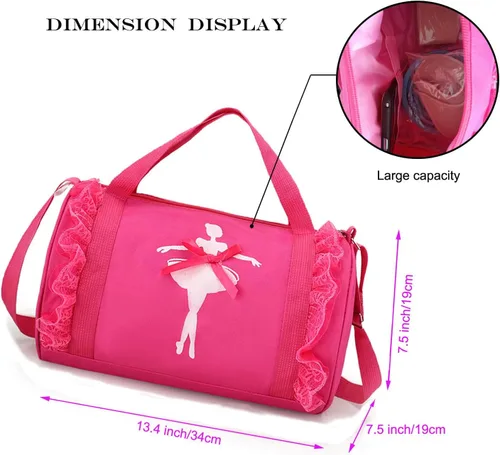 Vista 2 de Linda mochila de ballet para bailar tutú, bolsa de baile, impermeable, pequeña, bolsa de ballet, bolsa de gimnasio (morado)