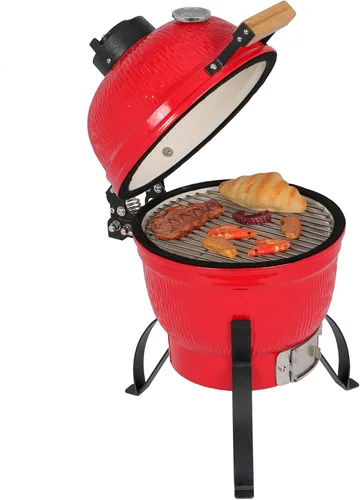 Vista 3 de Vasitelan Parrilla de Cerámica, Parrilla Portátil de Cerámica de Carbón de 13 pulgadas, Parrilla de Carbón Kamado BBQ (Naranja)