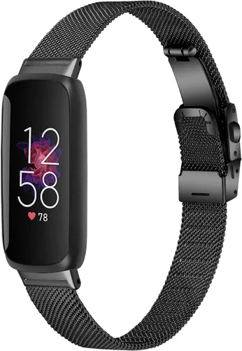 Vista 2 de FitTurn Paquete de 2 correas delgadas compatibles con Fitbit Inspire 3 SmartWatch, de malla de acero inoxidable ajustable, pulseras de reloj