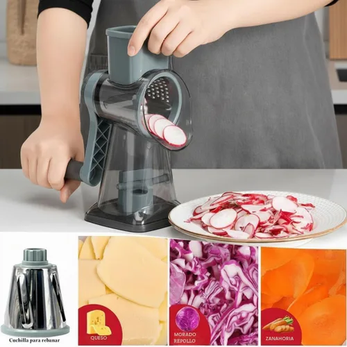 Vista 3 de YOUCZON Rallador Rotativo de Queso Multiusos de Acero Inoxidable - Rallador de Queso con Mango para Rallado sin Esfuerzo de Zanahorias, Papas, Azul