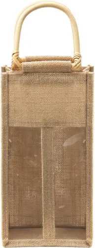 Vista 5 de Peohud Paquete de 2 bolsas de arpillera para botellas de vino, 4 botellas de yute para vino, bolsas de regalo de embalaje vintage con ventana y asa