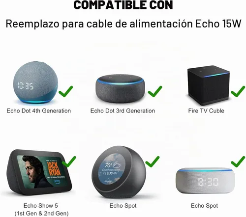 Vista 2 de Adaptador de corriente Alexa de 15 W de repuesto para Echo Dot de 3ª generación, Echo Dot 4ª generación, Echo Dot 5ª generación, Echo Dot Kids
