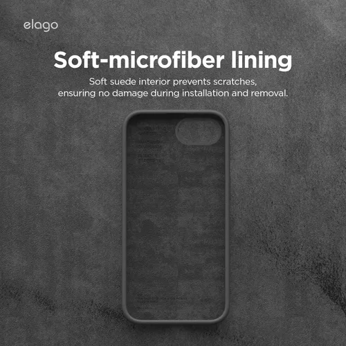 Vista 6 de elago - Funda de silicona líquida prémium para iPhone 17e y iPhone 16e, color negro Funda protectora de cuerpo completo, a prueba de golpes, forro