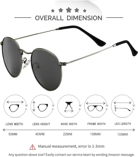 Vista 6 de Kursan Gafas de sol polarizadas de metal redondas pequeñas para hombres y mujeres, lentes espejadas, gafas de sol clásicas circulares