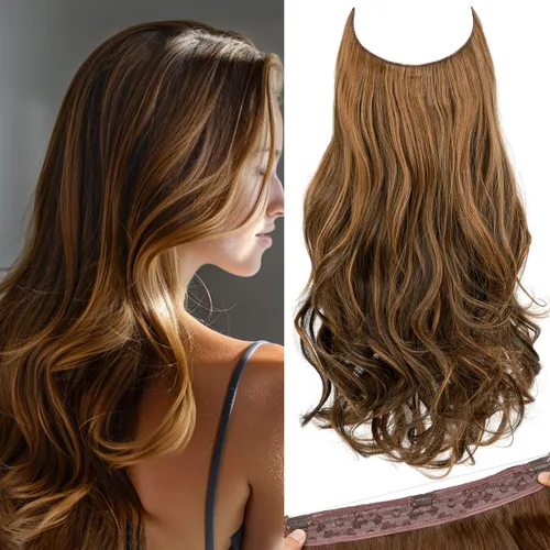 Vista 23 de SARLA Extensiones de cabello con alambre invisible con 3 clips, postizo sintético corto, ondulado, rizado, diadema ajustable transparente