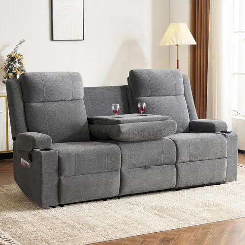 Vista 13 de Sofá reclinable de dos plazas, sofá biplaza con reposapiés ajustable, sillón reclinable de pared para sala de estar, cine en casa y RV (beige)