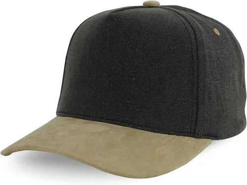 Vista 30 de Trendy Apparel Shop Gorra de béisbol combinada de 5 paneles de algodón y gamuza Piedra real