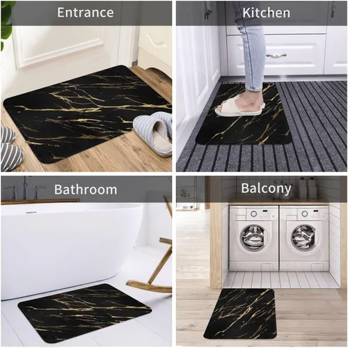Vista 6 de Alfombras de baño negras y doradas para decoración de baño, alfombra de baño de mármol absorbente, alfombra antideslizante para piso, alfombras