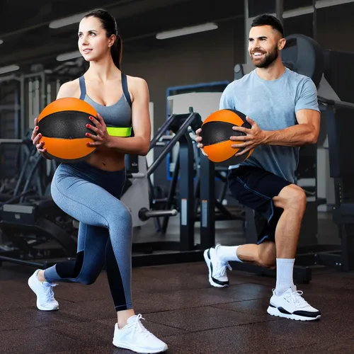 Vista 5 de Pelota medicinal Slam de 12 libras con peso y agarre texturizado de carcasa de goma para fuerza central, ejercicio, cardio, equilibrio y flexibilidad