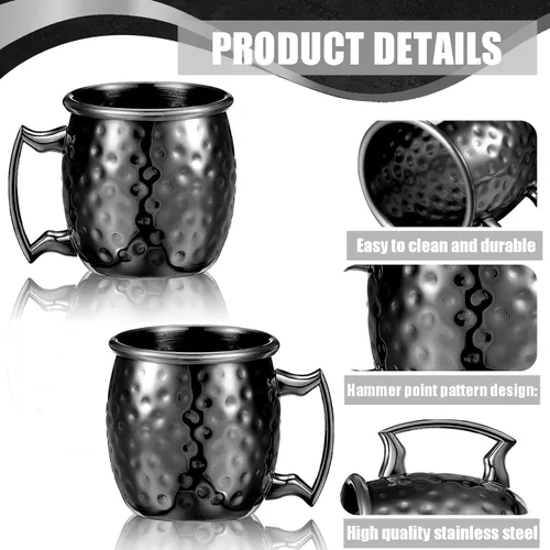 Vista 5 de 4 tazas pequeñas de Moscú de 2 onzas, vasos de cobre para el hogar, cocina, bar (negro)