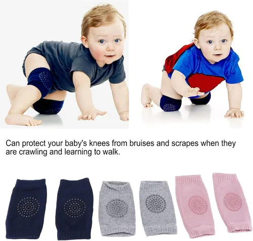 Vista 8 de 3 pares de protectores de rodilla para bebé que gatea la rodilla antideslizante algodón unisex bebé rodilla cómoda y transpirable para bebés