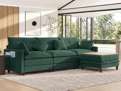 Vista 12 de Sofá de nube en forma de L de 73.5 pulgadas, sofá modular con mesa auxiliar otomana, sofá biplaza de pana con almohada, cómodo y moderno sofá