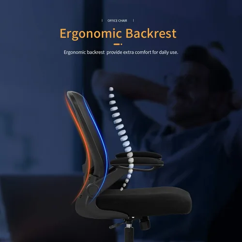 Vista 3 de Silla de oficina en casa, silla de escritorio ergonómica, silla de computadora de malla, sillas cómodas con respaldo medio con soporte lumbar