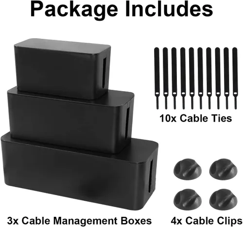 Vista 9 de DUNCHATY Caja de organización de cables, paquete de 3 unidades, caja organizadora de cables para escritorio, TV, cubierta de regleta de alimentación