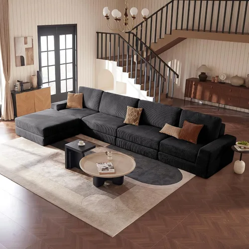 Vista 22 de Sofá seccional modular, 120.47" Sofá seccional moderno en forma de nube con chaise en L, cómodo sofá mullido de corduroy con asiento profundo, sofás