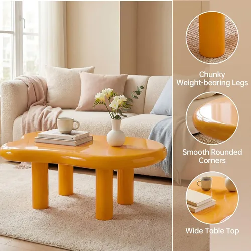 Vista 4 de Moderna mesa de centro Cloud con mesa espaciosa, mesa central irregular de 35.43 pulgadas de ancho con 4 patas sólidas, mesa de té decorativa