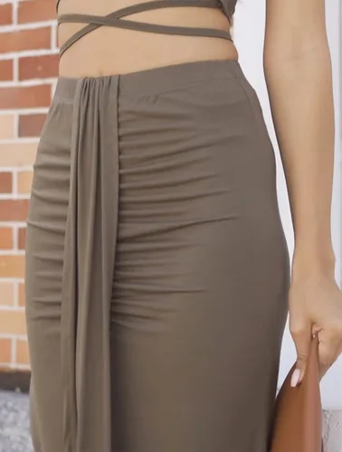 Vista 6 de Conjunto sexy de pollera larga de dos piezas, con división, sin mangas, algodón, para mujer