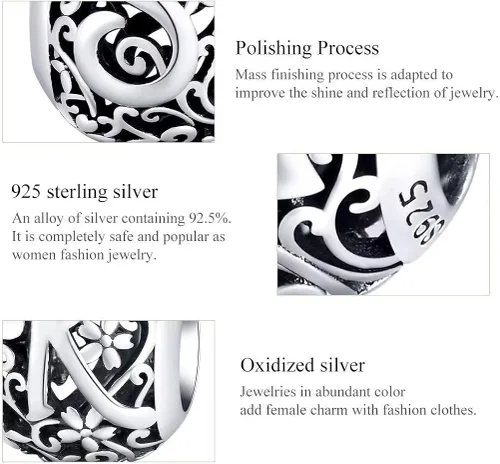 Vista 5 de Presentski - Abalorio de plata de ley 925 para pulseras collar inicial alfabeto calado letras alfabeto alfabeto letras letras A-Z