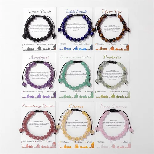 Vista 12 de Pulsera de cristal curativo para mujer de 0.315 in, pulsera de cuentas de cristal natural ajustable hecha a mano, joyería curativa, regalo
