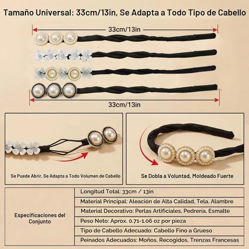 Vista 2 de 4 piezas de moños mágicos para el cabello con moldeadores de esponja de espuma Peal y flores, soportes para donas para torcer el cabello, rizos