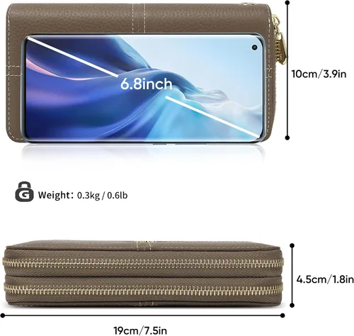 Vista 4 de Cartera de mujer con bloqueo RFID, cartera de piel auténtica, cartera de gran capacidad para mujeres con múltiples tarjeteros y compartimento